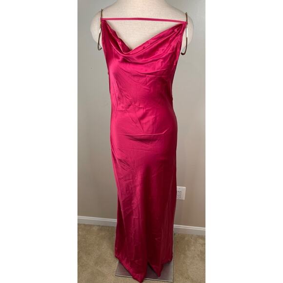 Cult Gaia Azaelia Gold Ring Shoulder Detail Cowl Neck Peony Pink Maxi Dress Sz M - Picture 4 of 13